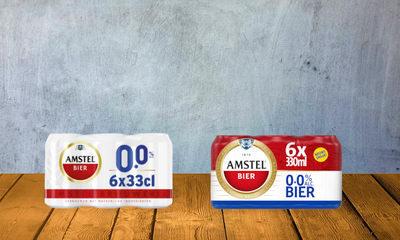 Amstel 0.0 alcoholvrij oude en nieuwe sixpack maart 2022